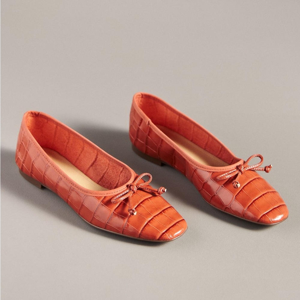Schutz Arissa Croc-Embossed Ballet Flats 6.5